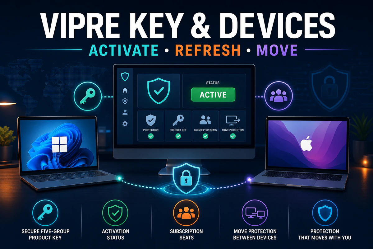 VIPRE product key activation status and Windows or Mac device move guide