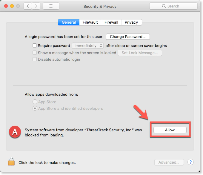 Legacy official VIPRE Mac screenshot showing ThreatTrack Security system software Allow control