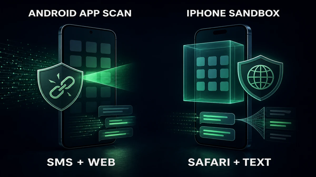Webroot Mobile Android app scanning and SMS web protection compared with iPhone sandbox Safari and text filtering