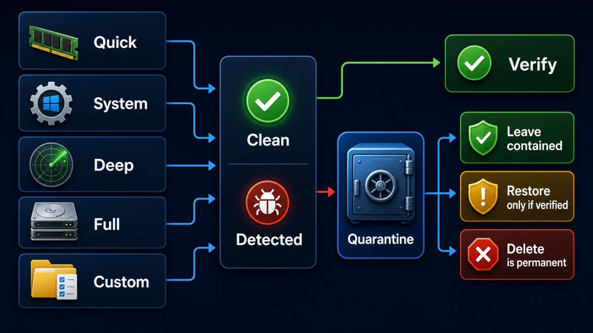 Webroot scan type and quarantine action decision map