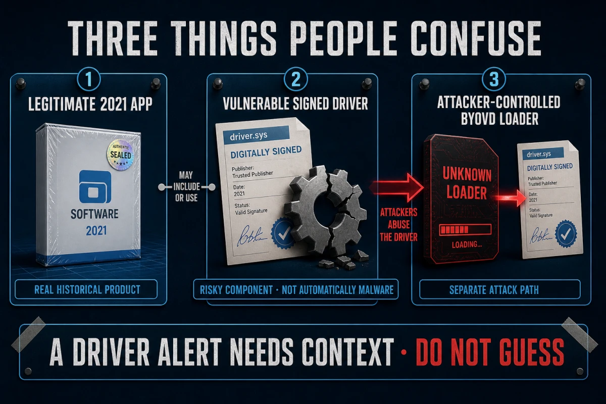 Difference between a legitimate Zemana app vulnerable signed driver and attacker-controlled BYOVD loader